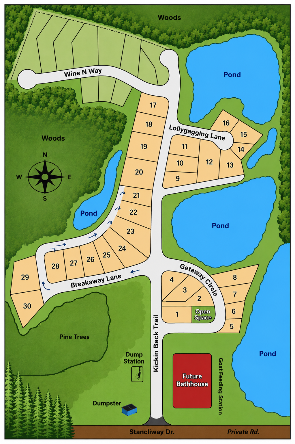 Kickin' Back Acres RV Campground property map