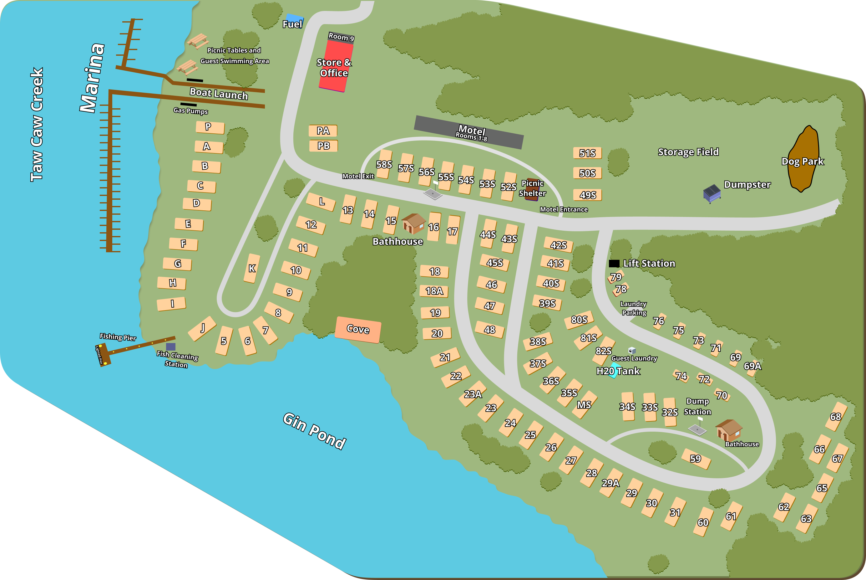 Taw Caw Campground and Marina property map
